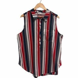 2/$40 Point Zero Women’s Sleeveless Striped Half-Zip Collar Blouse Shirt